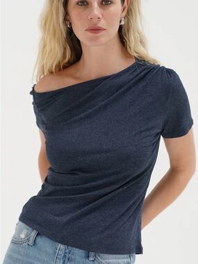 LNA Clothing Rayne Drop Shoulder Short Sleeve Top Navy Size M